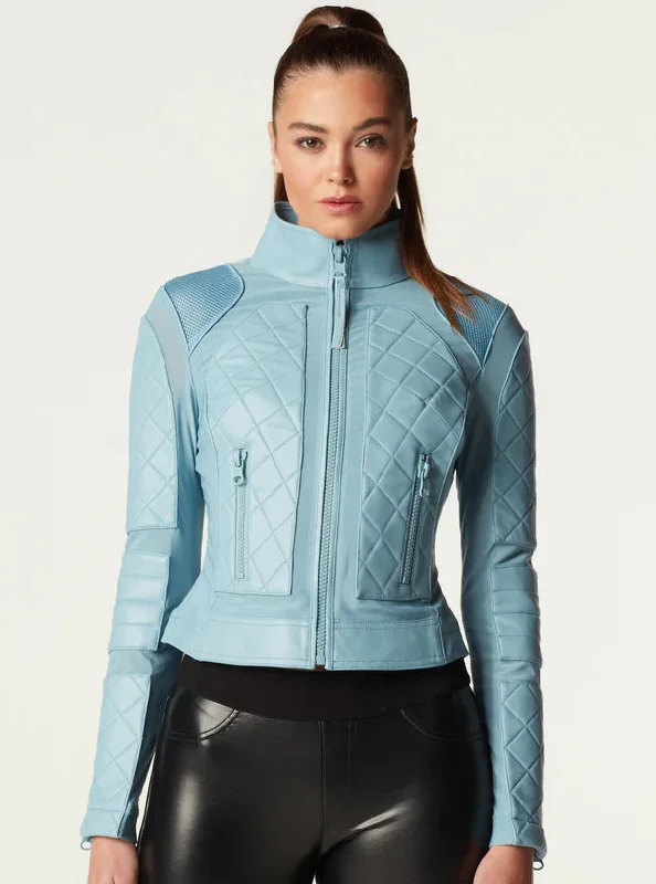 Women's Baby Blue Biker Leather Jacket