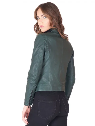 Women's Green Biker Leather Jacket