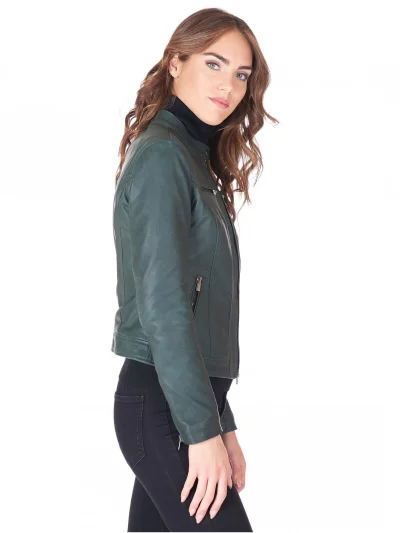 Women's Green Biker Leather Jacket