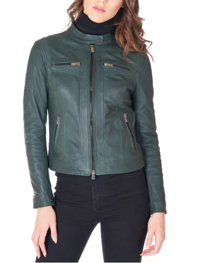 Women's Green Biker Leather Jacket