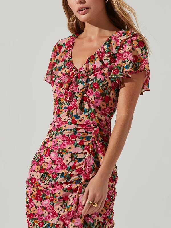 ASTR Floral Ruched Dress