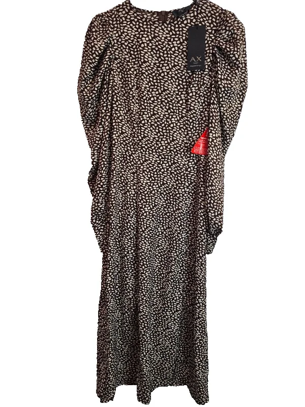 AX Paris Brown Printed Long Sleeve Split Leg Midi Dress Size UK 16