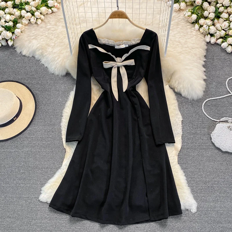 Black A Line Long Sleeve Dress A Line Fashion Dress  10953