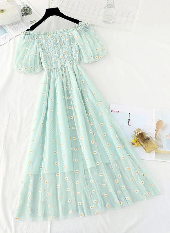 Cute A line daisy flower dress girl summer dress  1134