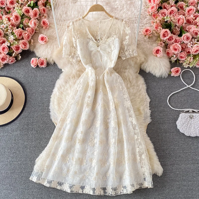 Cute lace short A line dress fashion dress  517