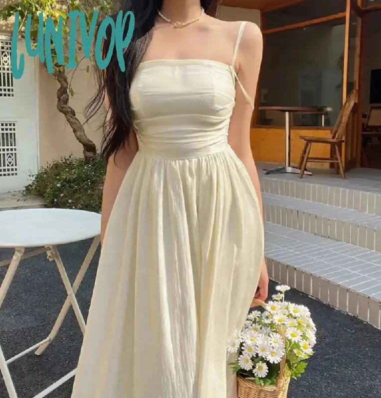 Lunivop Summer Beach Vintage Sexy Straps Sleeveless Wedding Maxi Dresses for Women Clothing Elegant Fashion Evening Party Bodycon Dress