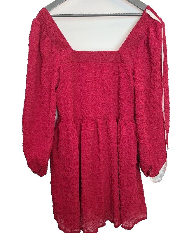 Missguided Square Neck Crinkle Red Smock Dress Size UK 16