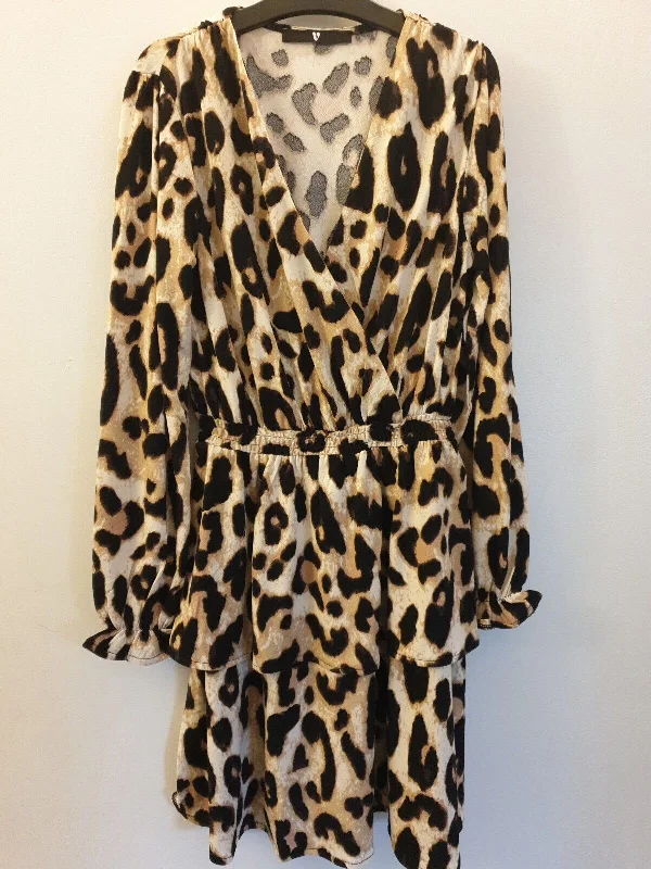 Womens Animal Print Dress Long Sleeve- Brown. Uk8****Ref V574