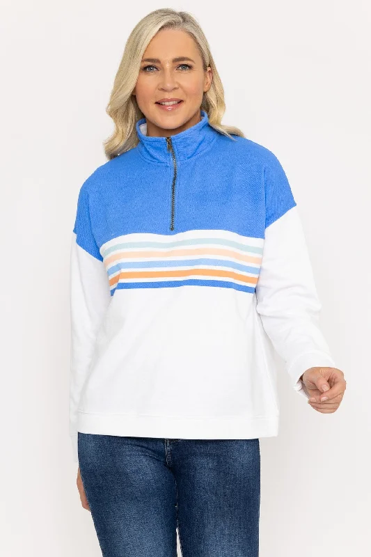 Blue 1/2 Zip Pique Colourblock Top