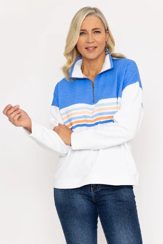 Blue 1/2 Zip Pique Colourblock Top