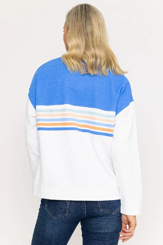 Blue 1/2 Zip Pique Colourblock Top