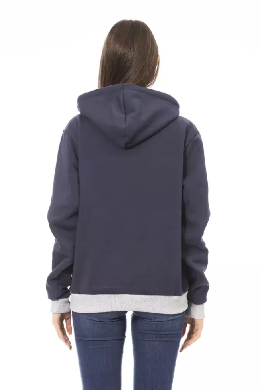 Chic Blue Cotton Hoodie with Front Logo