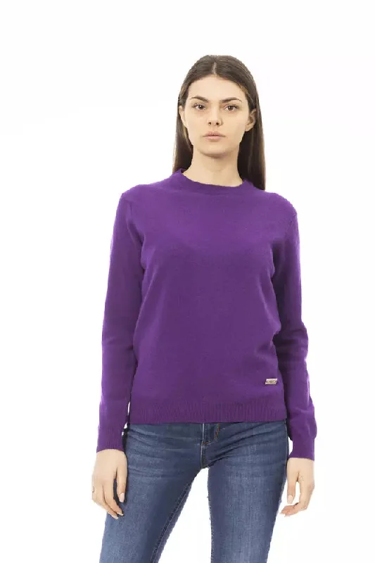 Crewneck Wool-Cashmere Blend Purple Sweater