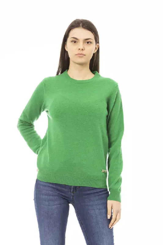 Elegant Green Wool-Cashmere Crewneck Sweater