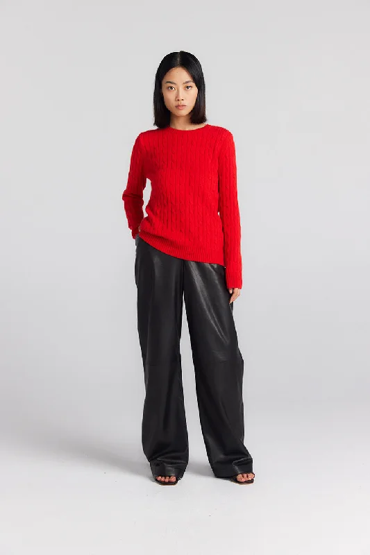 Essential Cashmere Cable Crew Sweater - Salsa