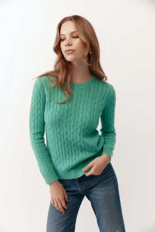 Essential Cashmere Cable Crew Sweater - Green Melange