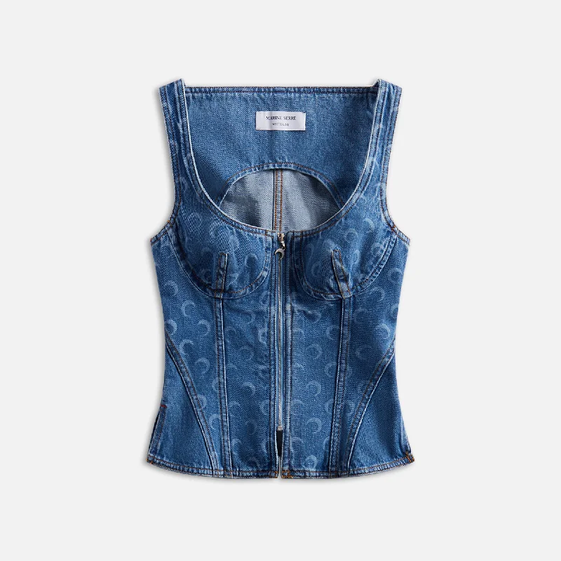 Marine Serre Moon Laser Denim Corset Top - Blue