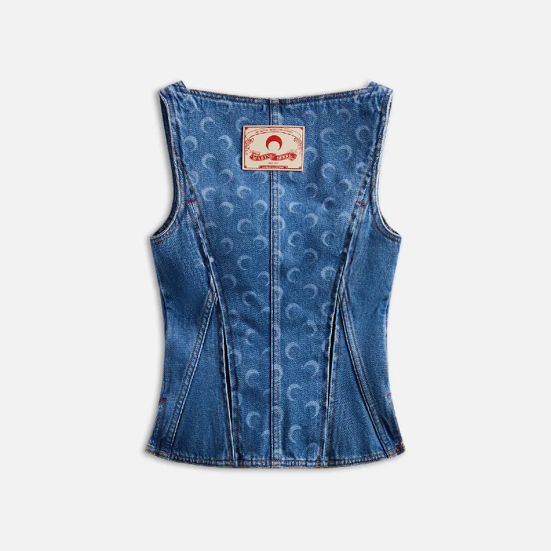 Marine Serre Moon Laser Denim Corset Top - Blue