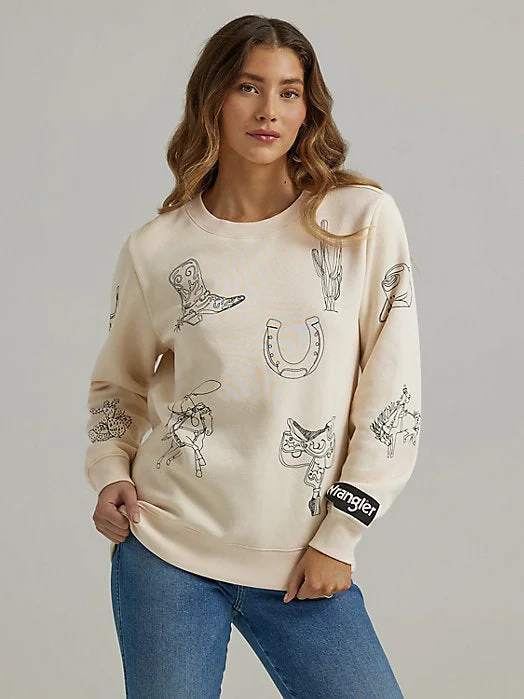 Womens Cowboy Icons Pullover Sweatshirt - Egret