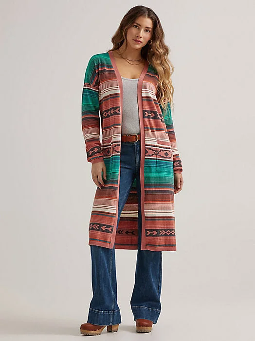 Womens Retro Southwestern Serape Sweater Duster - Multicolor Pink