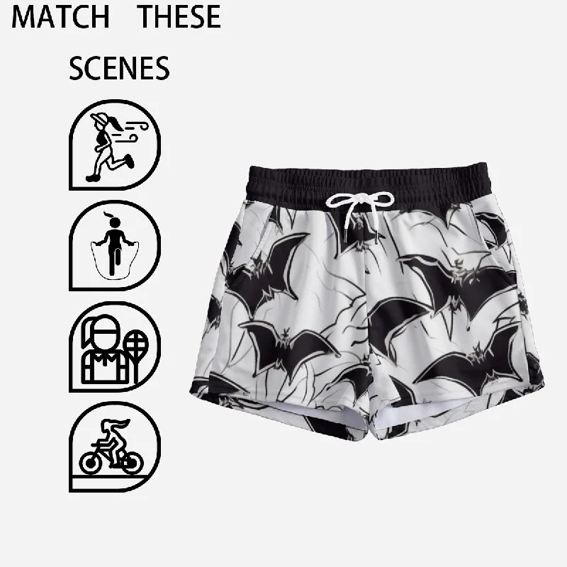 Black & White Abstract Bats Women's Casual Shorts