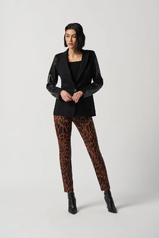 Animal Print Suede Slim Fit Pull-On Pants in Toffee/Black 234283 by Joseph Ribkoff