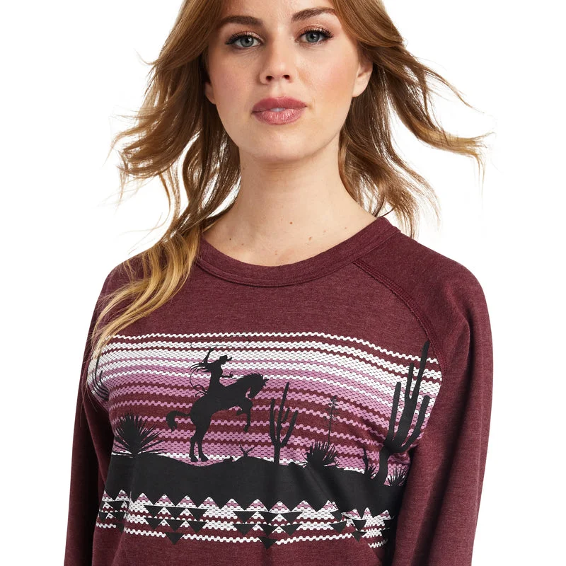 Ariat Women's Desert Ride Crew Sweatshirt, Maroon Banner