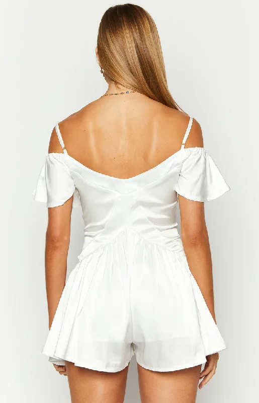 Asher White Satin Playsuit