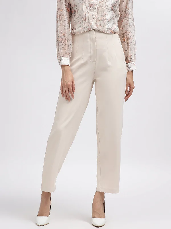 Centre Stage Women Beige Solid Tapered Fit Trouser