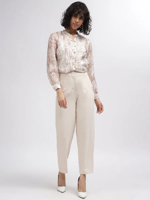 Centre Stage Women Beige Solid Tapered Fit Trouser