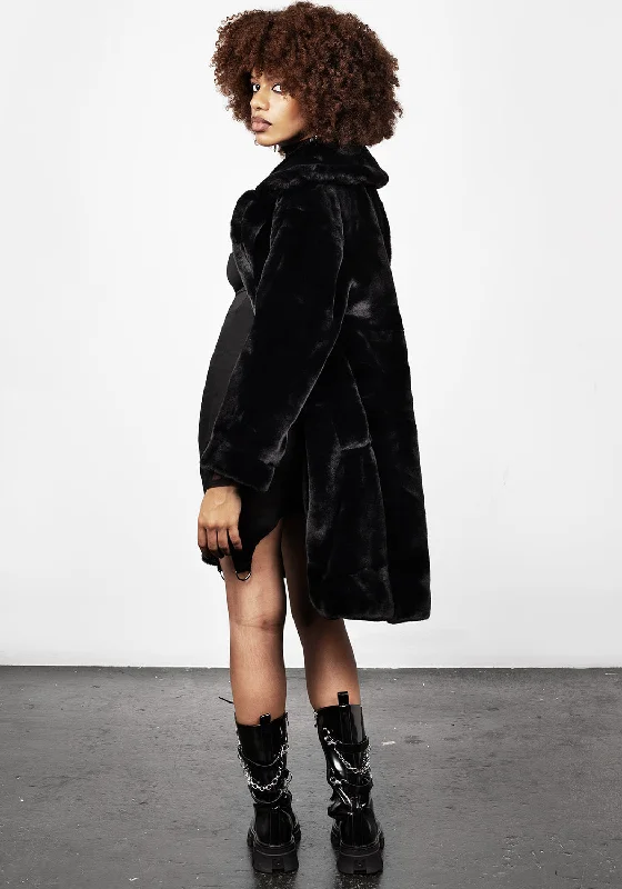 Creature Oversized Fur Coat - Black