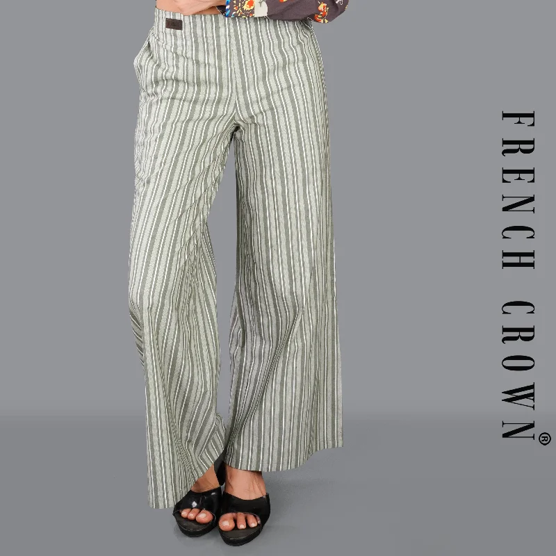 Gainsboro and Pale Oyster Gray Striped Premium Cotton Pants