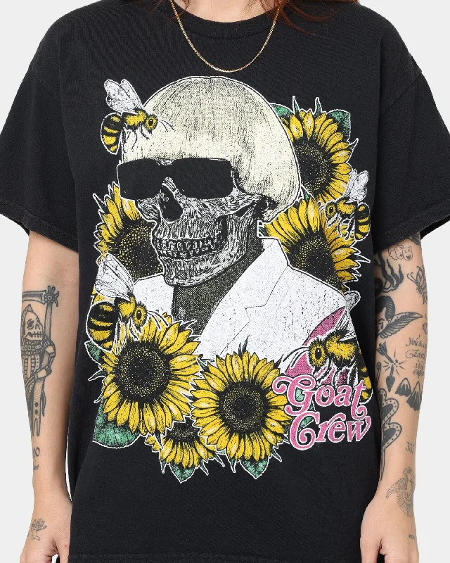 Goat Crew Flower Skull Vintage T-Shirt Black Wash