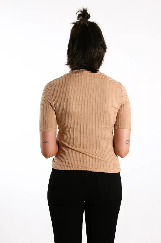 Nina Ribbed Tee Tan