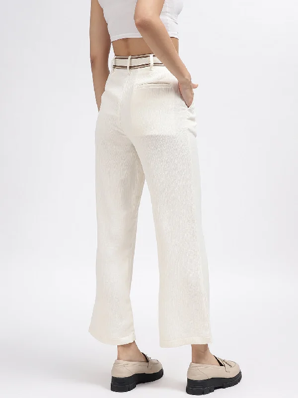 Iconic Women Off White Solid Regular Fit Trouser