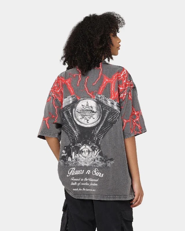 Loiter Lightning Motor Vintage T-Shirt Charcoal/Red