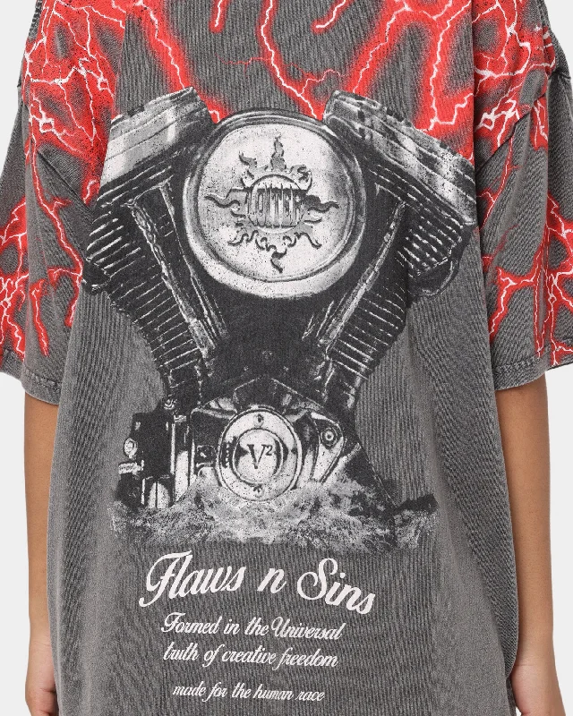 Loiter Lightning Motor Vintage T-Shirt Charcoal/Red