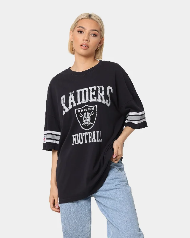 Majestic Athletic Las Vegas Raiders NFL Crest Stripe Sleeve Vintage Oversized T-Shirt Faded Black