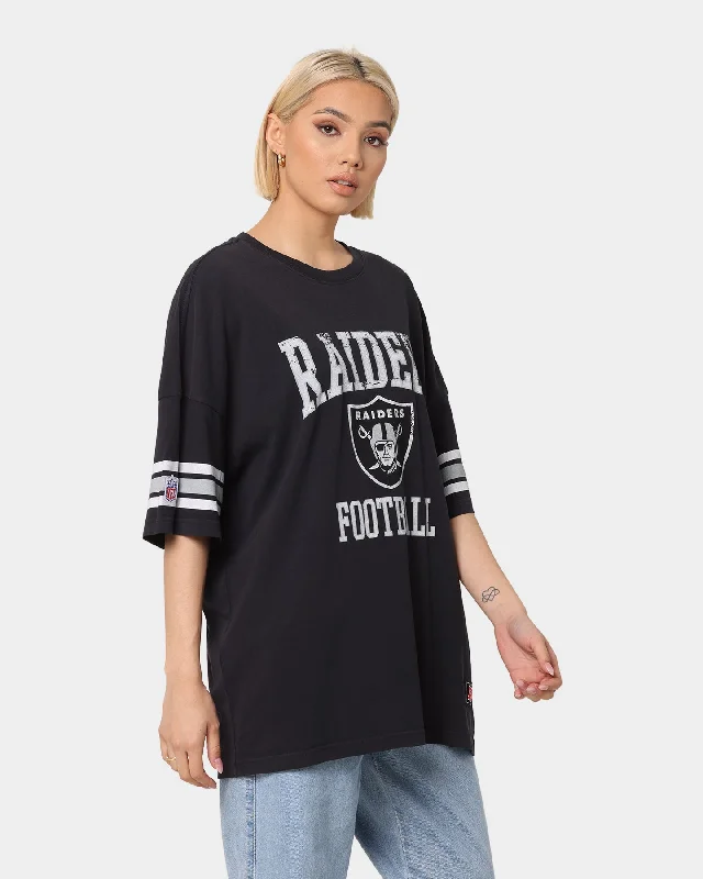 Majestic Athletic Las Vegas Raiders NFL Crest Stripe Sleeve Vintage Oversized T-Shirt Faded Black