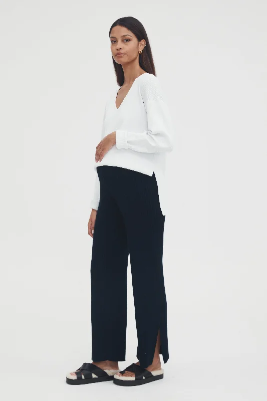 Knit Split Hem Pant II (Dark Navy)