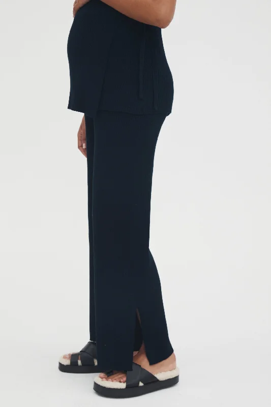 Knit Split Hem Pant II (Dark Navy)