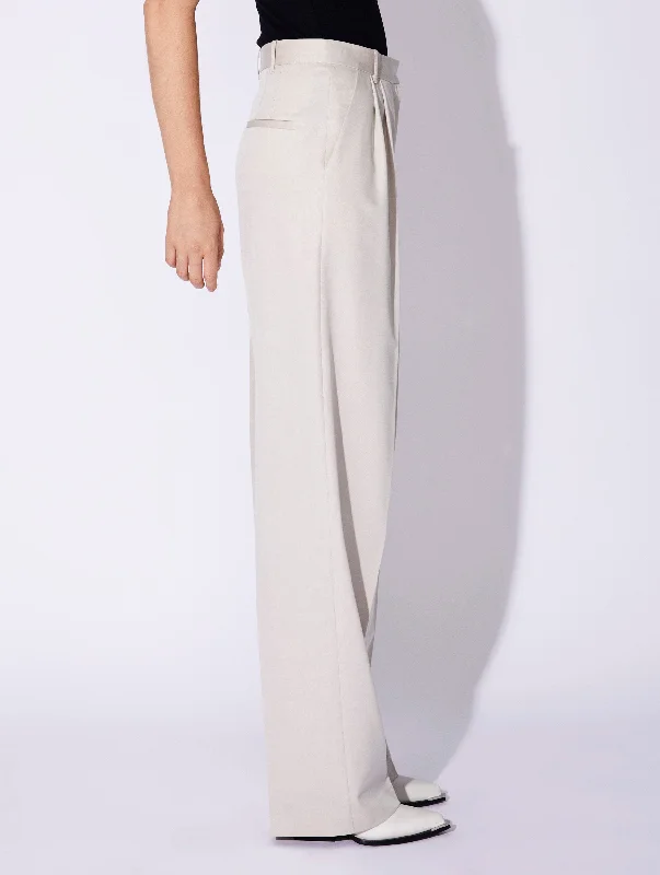 Pantalon à plis taille haute en gabardine crème