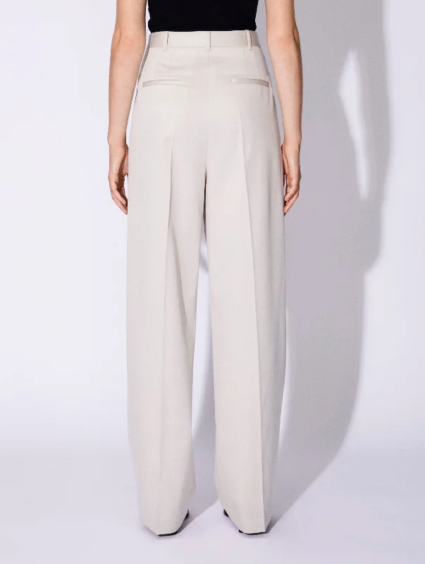 Pantalon à plis taille haute en gabardine crème