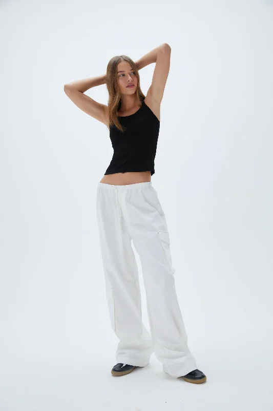 Relaxed Cotton Cargo Pants - White