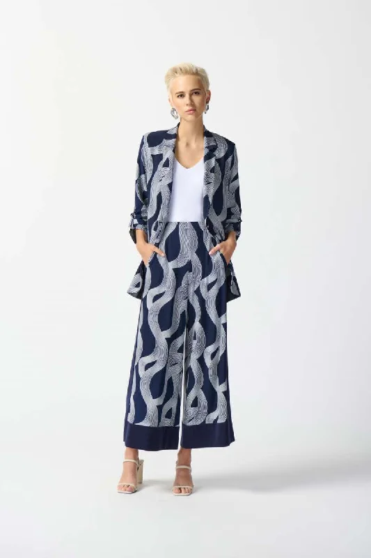 Silky Knit Abstract Print Wide-Leg Pants in Midnight Blue/Vanilla 242144 by Joseph Ribkoff