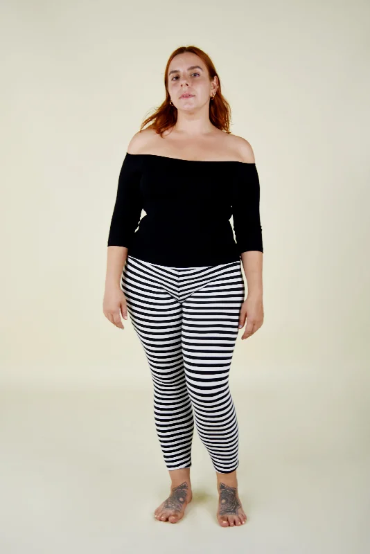 Super High Waist Tib Pant in Black and White Stripe