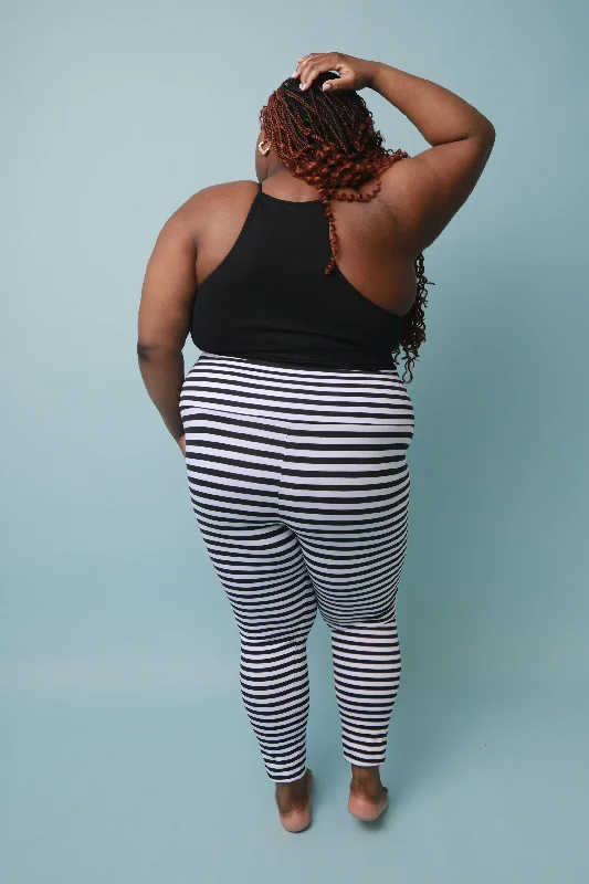 Super High Waist Tib Pant in Black and White Stripe