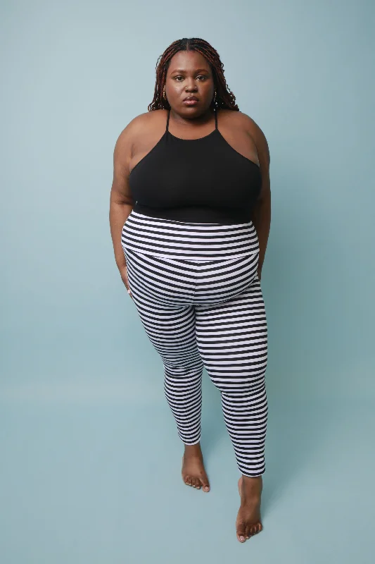 Super High Waist Tib Pant in Black and White Stripe