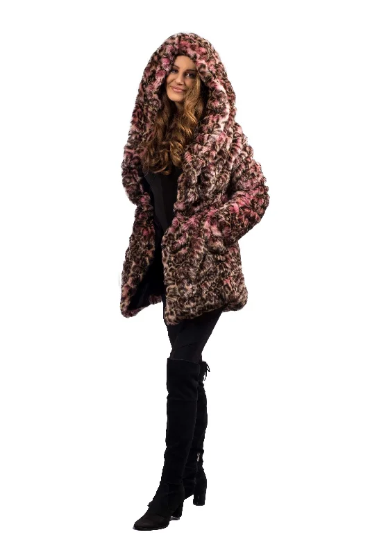 Women's Short Desert Warrior Coat in ""Pink Cheetah"" Chinchilla