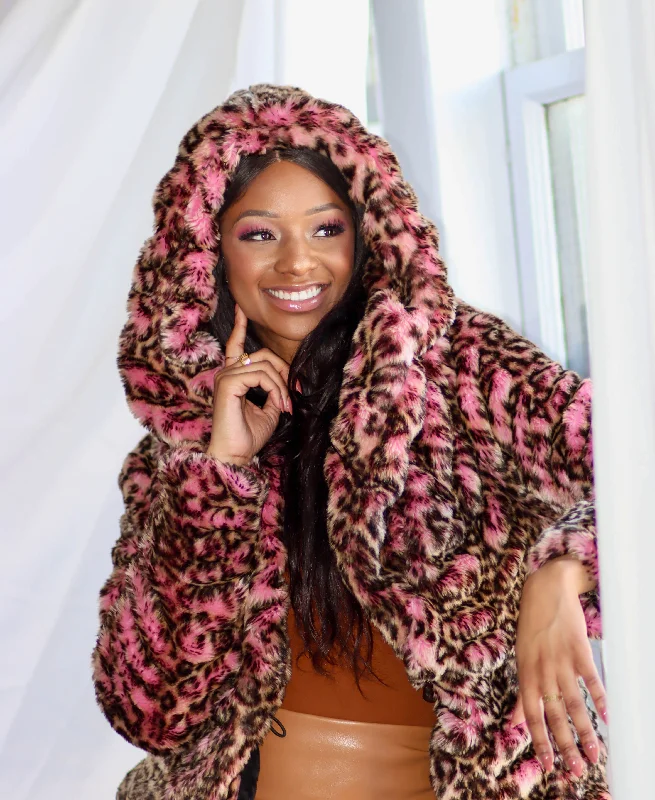 Women's Short Desert Warrior Coat in ""Pink Cheetah"" Chinchilla